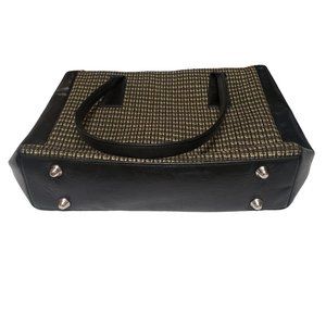 Sarah Shaw Handbag Black Leather with 100% Wool Green and Cream